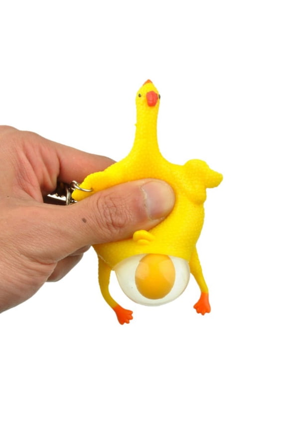 Novelty Tricky Funny Gadgets Chicken Egg Laying Hens Toys Stress Relief Squeeze Toy Keychain, 1Pc