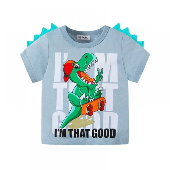 Uccdo Summer Boys Cotton Short Sleeve Tee Shirt Breathable Kids Tops Boys Clothes Fashion Cartoon Dinosaur Tops,2-7 Years,1 Pc