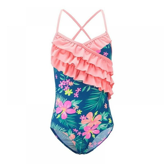 Uccdo Summer Girls One-Piece Swimsuits Strap Bathing Suit, Teenage Girls Kids Ruffled Floral Swimwear Beach Wear, 3-12 Years