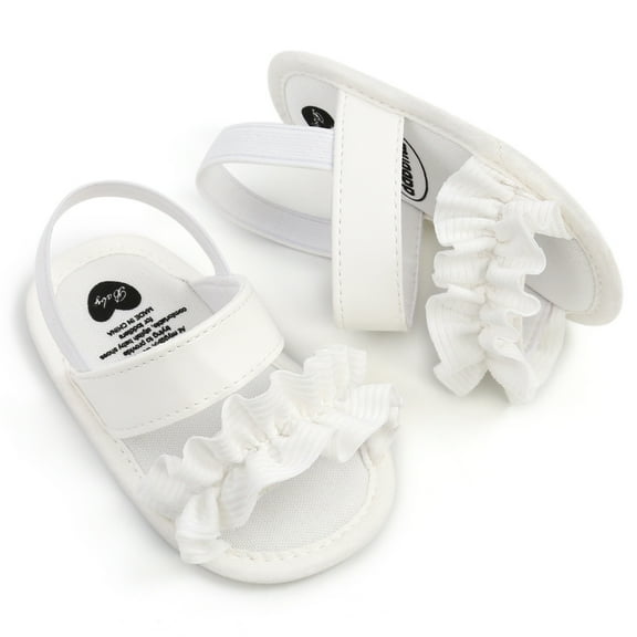 Uccdo Summer Infant Baby Girls Sandals Newborn PU Leather Casual Ruffled Flats Walking Shoes 0-18M