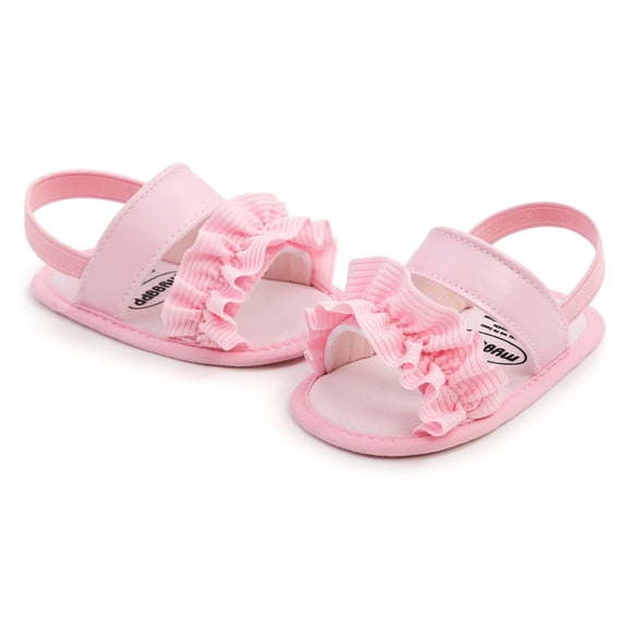 Uccdo Summer Infant Baby Girls Sandals Newborn PU Leather Casual Ruffled Flats Walking Shoes 0-18M