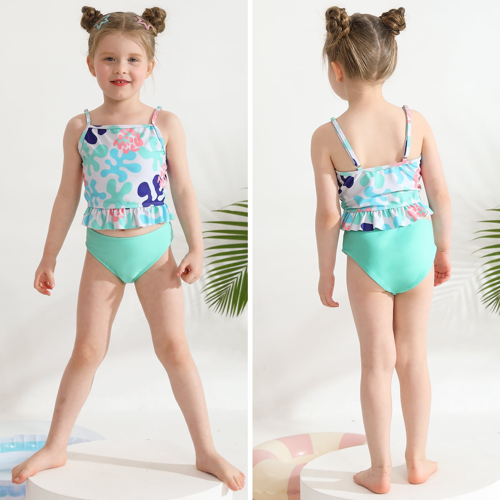 Uccdo Teen Girls Padded Swimsuit Set, Little Girl Sleeveless Ruffled  Bathing Suits Swimwear, 2 Pieces, 4-14T
