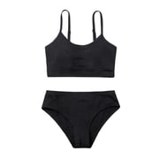 Uccdo Teens Girls 2 Pieces Summer Ribbed Swimsuits Solid Color Adjustable Strap Bikinis Bathing Suit, Size 7-16 Years