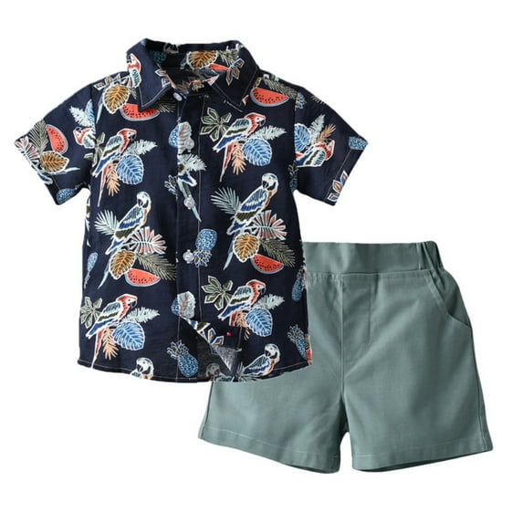 Uccdo Toddler Baby Boy Summer Bird/Floral Shirts + Shorts Kids Beach Hawaiian Outfit Set 2-7Y
