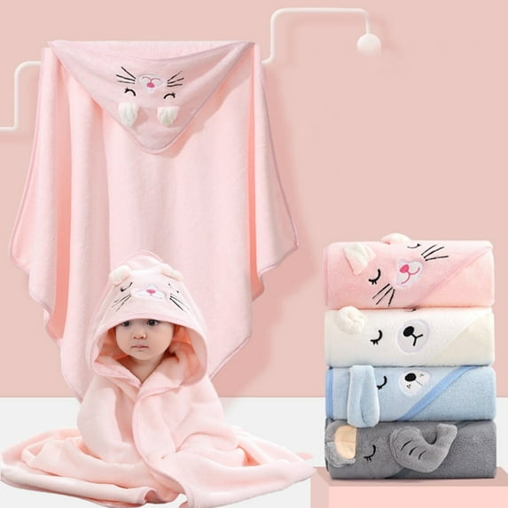 Uccdo Toddler Baby Boys Girls Hooded Bathrobes Cartoon Coral Fleece Towels & Washcloths, H