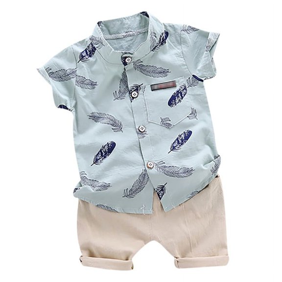 Uccdo Toddler Baby Boys Summer Casual Outfits Short Sleeve Printed Shirt Tops Shorts Set 3M-4T