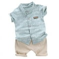 thumbnail image 1 of Uccdo Toddler Baby Boys Summer Casual Outfits Short Sleeve Printed Shirt Tops+Shorts Set 3M-4T, 1 of 5