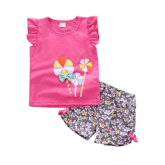 Uccdo Toddler Baby Girls Summer Outfit Kids Sleeveless Bowknot T-shirt Top Floral Shorts Set 6M-3T