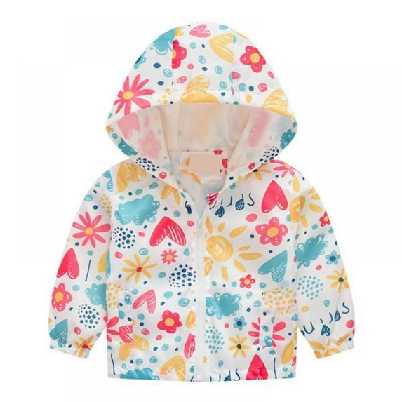 Uccdo Toddler Boys Girls Cartoon Printed Zipper Windbreaker Tops Kids Hooded Jackets Coats Outwear 1-6T