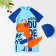 thumbnail image 1 of Uccdo Toddler Boys Girls One-Piece Swimsuits Bathing Suit, Kids Cartoon Print Short Swimwear + Swim Hat Two-Pieces Set 1-7Y, 1 of 6