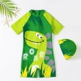 thumbnail image 1 of Uccdo Toddler Boys Girls One-Piece Swimsuits Bathing Suit, Kids Cartoon Print Short Swimwear + Swim Hat Two-Pieces Set 1-7Y, 1 of 6
