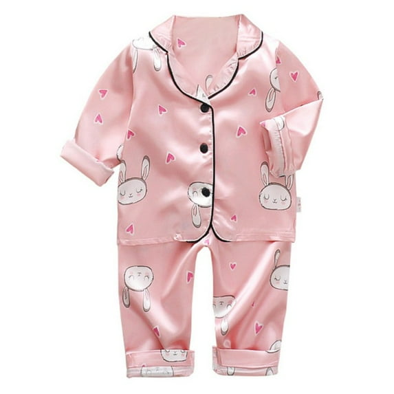 Uccdo Toddler Boys Girls Pajamas Sets, Kids Satin Silk Cartoon Sleepwear Suit Blouse Sleep Pants Pajama Loungewear, 6M-6T