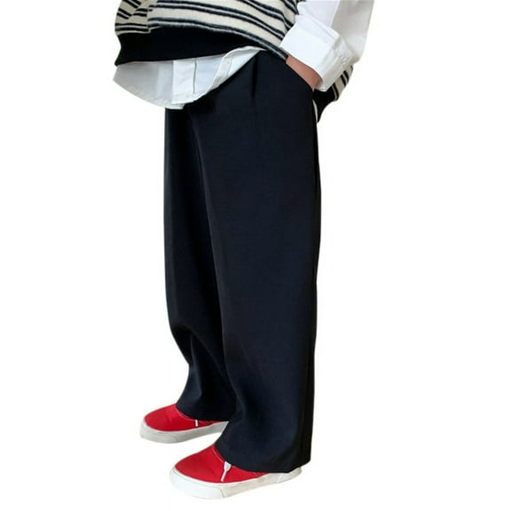 Uccdo Toddler Kid Casual Wide Leg Long Pants Boys Girls Loose Uniform Trousers with Pockets 3-8Y