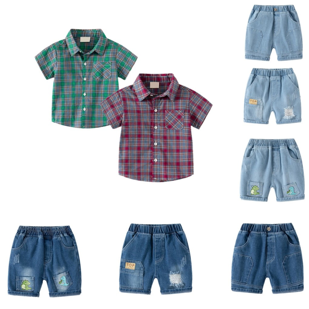 Uccdo Toddler Little Boys Plaid Button Down Shirts Short Sleeve Summer