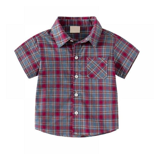 Uccdo Toddler Little Boys Plaid Button Down Shirts Short Sleeve Summer