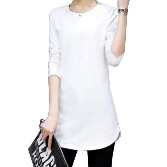 Uccdo Women Autumn Round Collar Solid Color Slim Casual Long Sleeve T-Shirt