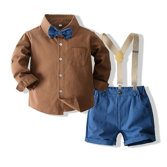 Uccdoo Toddler Boys Summer Long Sleeve Shirt+Short Pants Kids Gentleman Outfit Set 1-7T