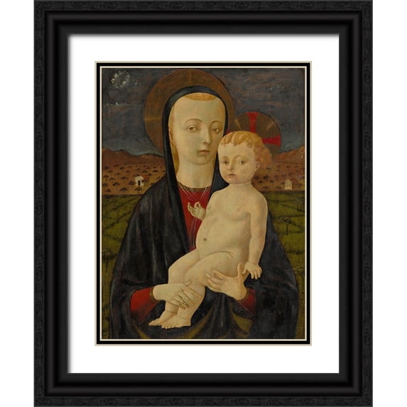 Uccello, Paolo 12x14 Black Ornate Wood Framed with Double Matting Museum Art Print Titled - Madonna and Child