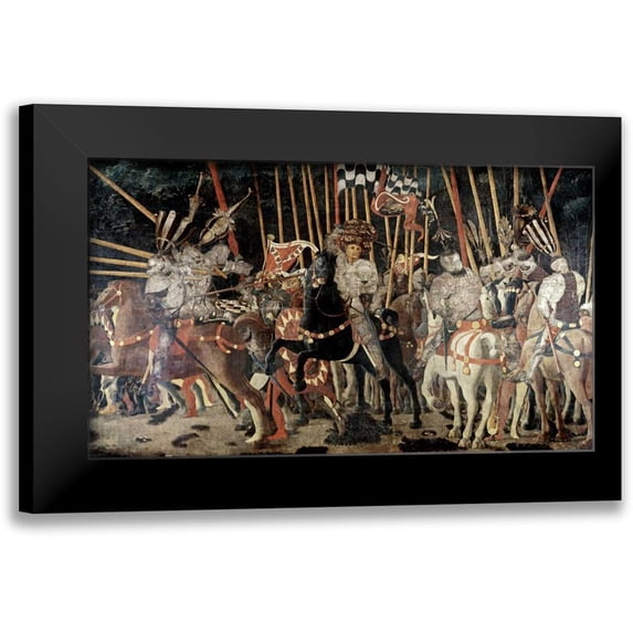 Uccello, Paolo 18x12 Black Modern Framed Museum Art Print Titled - Battle of San Romano: The Counter Attack of Michelotto Da Contignola