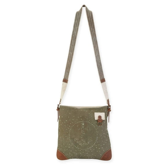 Uchi Ava Perforated Anchor Khaki Upcycled Tent Crossbody Bag