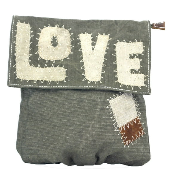 Uchi Boho Love Upcycled Canvas Tent Flapover Crossbody Bag Eco-Friendly Bohemian Style Handbag