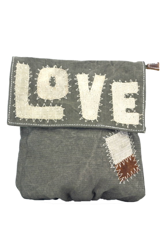 Boho Love Upcycled Canvas Tent Flapover Crossbody Bag Eco-Friendly Bohemian Style Handbag
