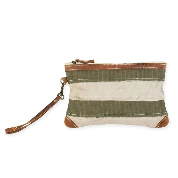 Uchi Canvas Wristlet Vintage Hand Bag Recycled Canvas Leather Strap and Trim