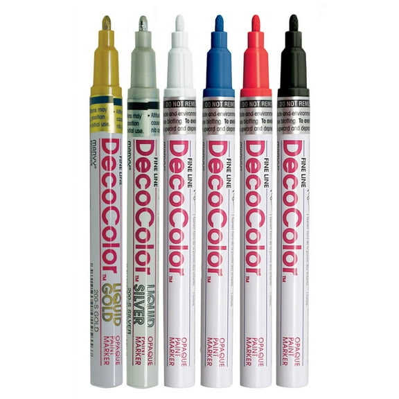 Uchida 6 Color Decocolor Glossy Oil Based Fine Line Opaque Paint Marker 200-S
