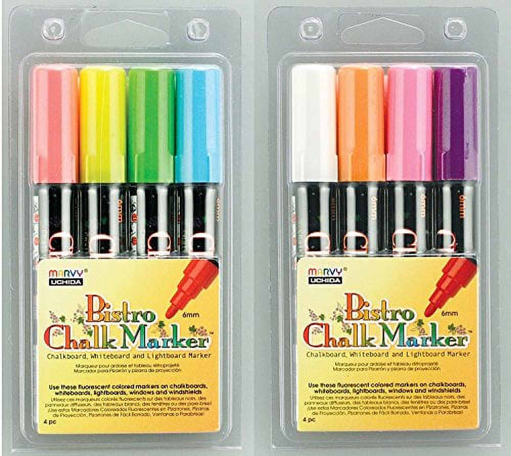 Uchida of America Bundle Set of 2- 480-4A 4-Piece Bistro Chalk Marker Broad Tip 6mm Marker Set and 480-4B 4-Piece Bistro Chalk Marker Broad Tip 6mm Marker Set