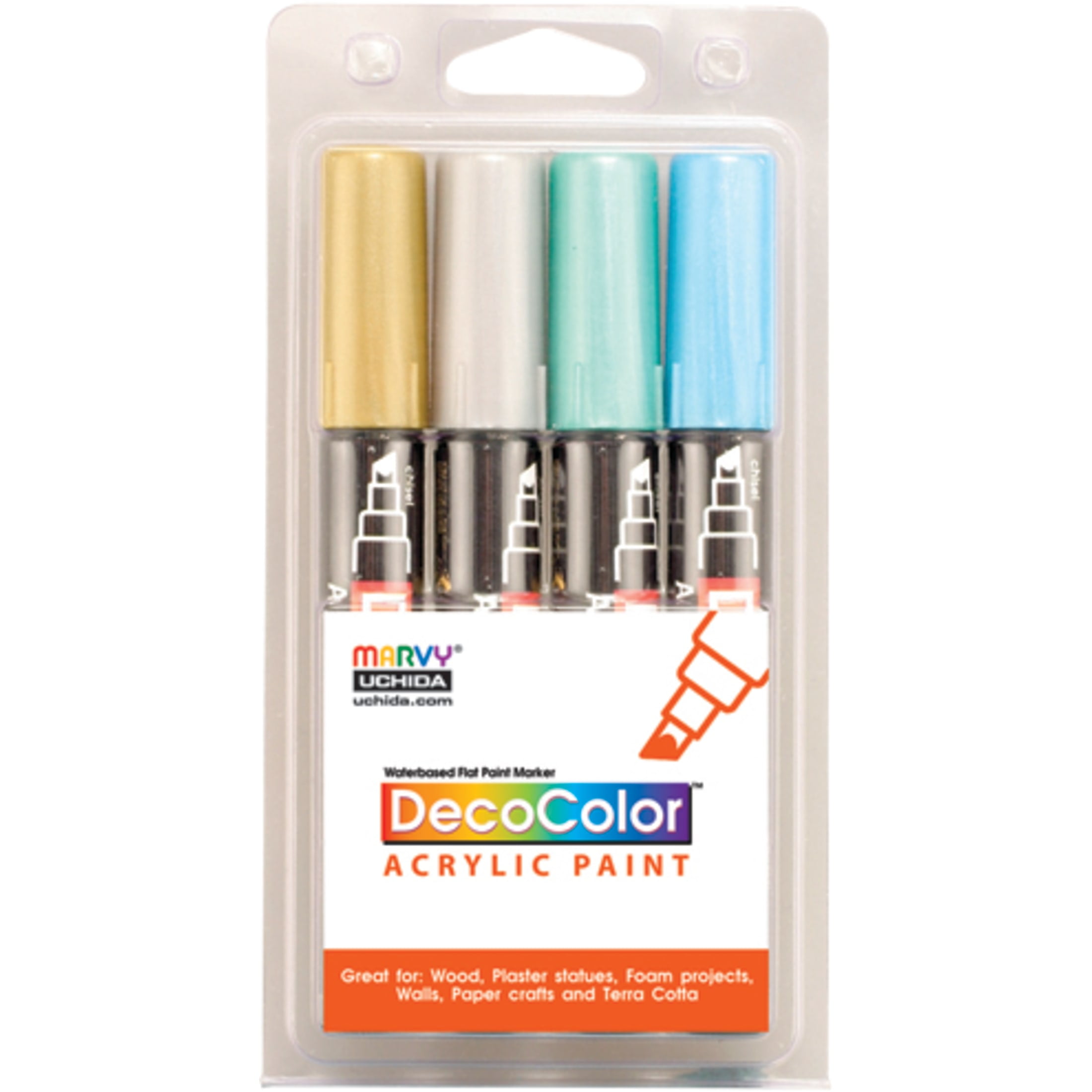 Uchida DecoColor Acrylic Paint Marker Set, 4-Colors, Metallic