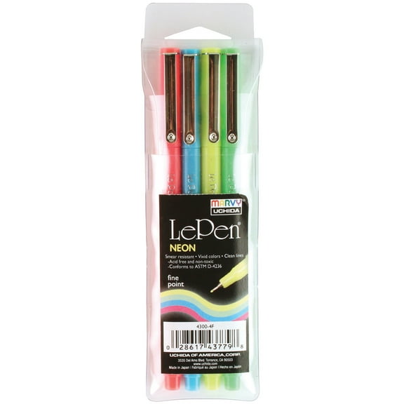 Uchida Le Pens Pack, Micro Fine Point, Neon Ink, 4 Count