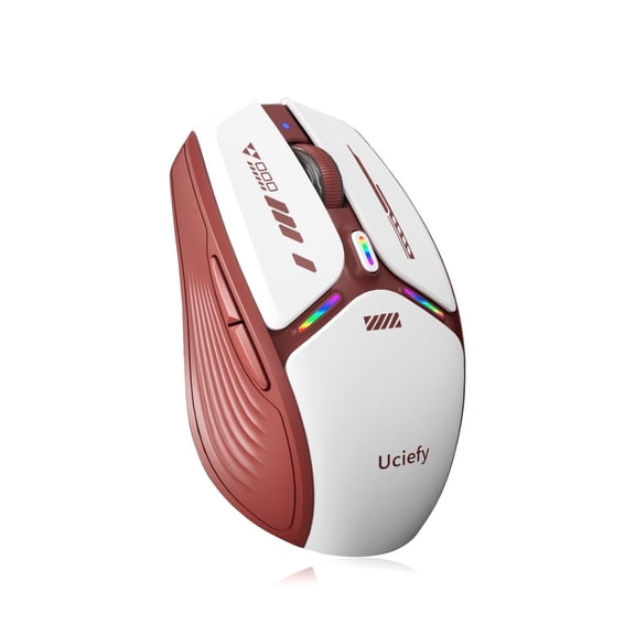 Uciefy Classic Wireless Mouse with USB Receiver & Type-C Adapter, Red, New