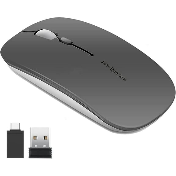 Uciefy Wireless Mouse Rechargeable Optical Mouse Slim Silent Mouse with USB Receiver Gray