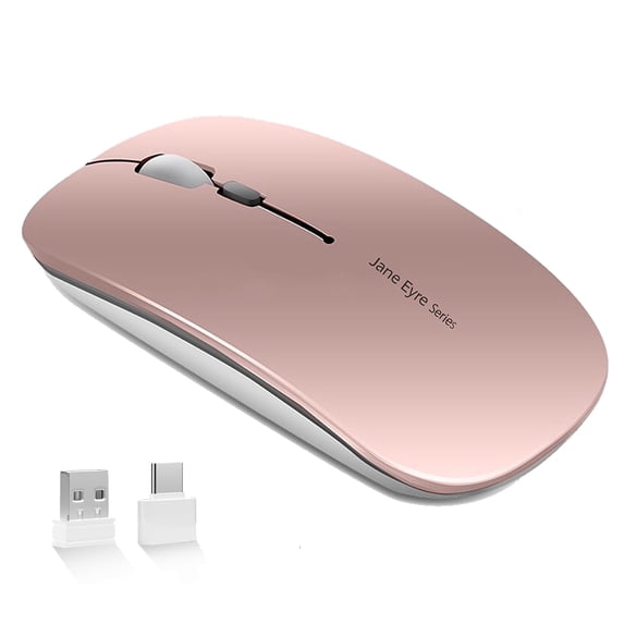 Uciefy Wireless Mouse Rechargeable Optical Mouse Slim Silent Mouse with USB Receiver Rose Gold