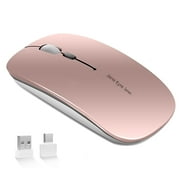Uciefy Wireless Mouse Rechargeable Optical Mouse Slim Silent Mouse with USB Receiver Rose Gold