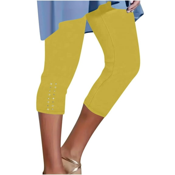 Uclet Compression Capris For Women Leggings For Women High Waist Leggings For Women Plus Size High Waisted Yoga Cropped Trousers 2025 Summer Gym Pants Yoga Leggings For Women Yellow XL Clearance!