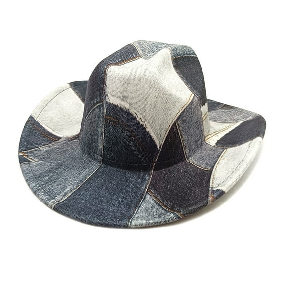 Uclet Denim Cowboy Hats For Women Western Cowboy Hat Felt Wide Brim Cowboy Cowgirl Hat for Party Costume Dress Up Cosplay Cowboy Hat Denim Cowboy Hat Jean Cowboy Hat Womens Visors Black M