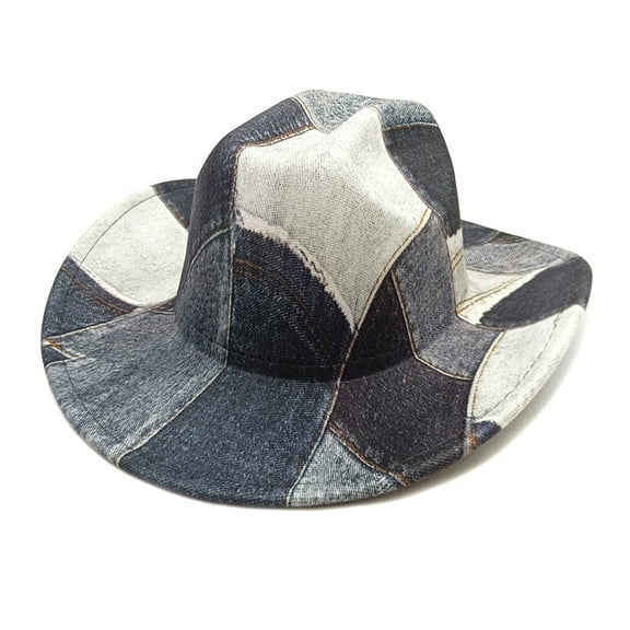 Uclet Denim Cowboy Hats For Women Western Cowboy Hat Felt Wide Brim Cowboy Cowgirl Hat for Party Costume Dress Up Cosplay Cowboy Hat Denim Cowboy Hat Jean Cowboy Hat Womens Visors Black M