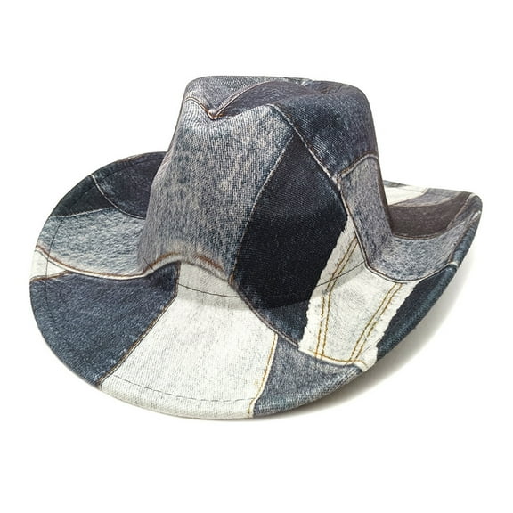 Uclet Denim Cowboy Hats For Women Western Cowboy Hat Felt Wide Brim Cowboy Cowgirl Hat for Party Costume Dress Up Cosplay Cowboy Hat Denim Cowboy Hat Jean Cowboy Hat Womens Visors Blue M