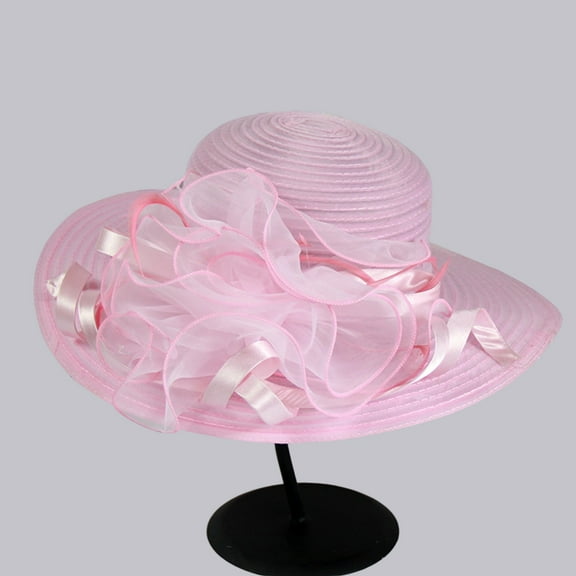 Uclet Dressy Hats For Women Ladies Sun Hat Occasion Event Hat Ladies Hats For Church Tea Time Hat Wide Brim Hats For Women Pink One Size Clearance！