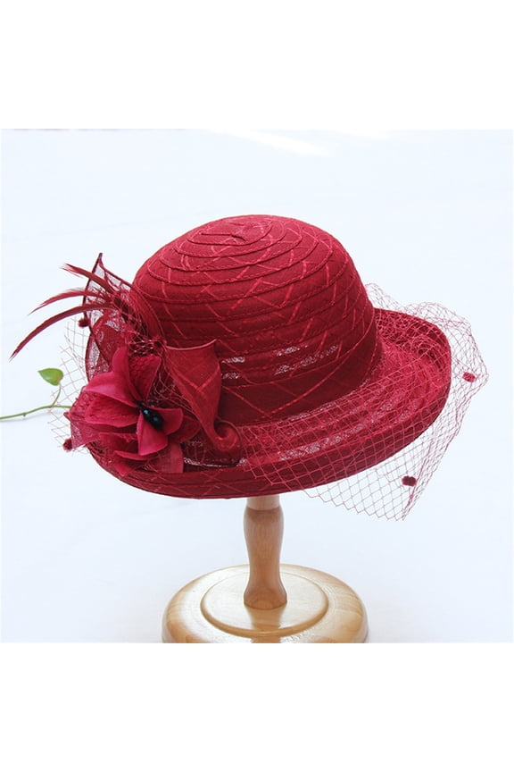 Ladies Hats For Church Ladies Sun Hat Occasion Event Organza Fancy Church Hat Tea Time Hat Wide Brim Hats For Women Dressy Hats For Women Red One Size