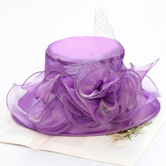 Uclet Tea Time Hat Occasion Event Organza Fancy Church Hat Wide Brim Hats For Women Dressy Hats For Women Ladies Hats For Church Purple One Size