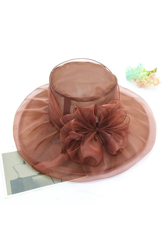 Wide Brim Hats For Women Occasion Event Organza Fancy Church Hat Dressy Hats For Women Ladies Hats For Church Tea Time Hat Brown One Size