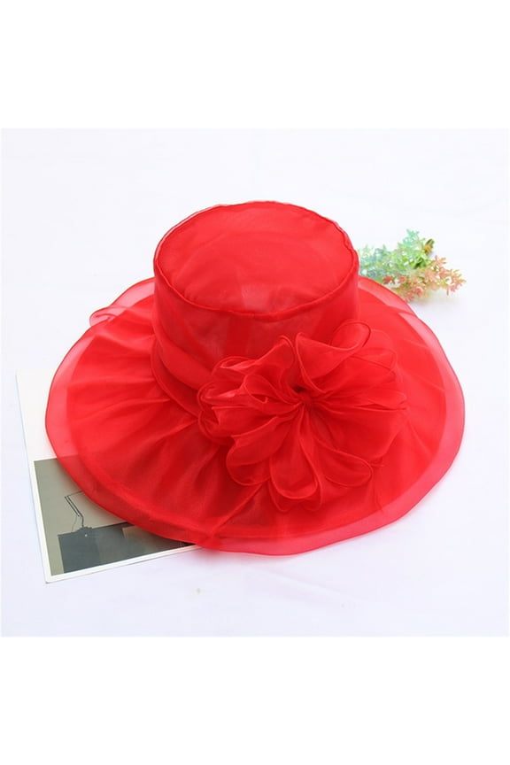 Wide Brim Hats For Women Occasion Event Organza Fancy Church Hat Dressy Hats For Women Ladies Hats For Church Tea Time Hat Red One Size