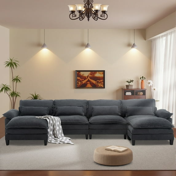 Ucloveria 154.8" Cloud Sectional Couch with U shape Sofa, Modern Modular Sofa with Deep Seat, Upholstered Couches for Living Room Bedroom,4 Lumbar Pillow, Dark Gray (Ice velvet Fabric)