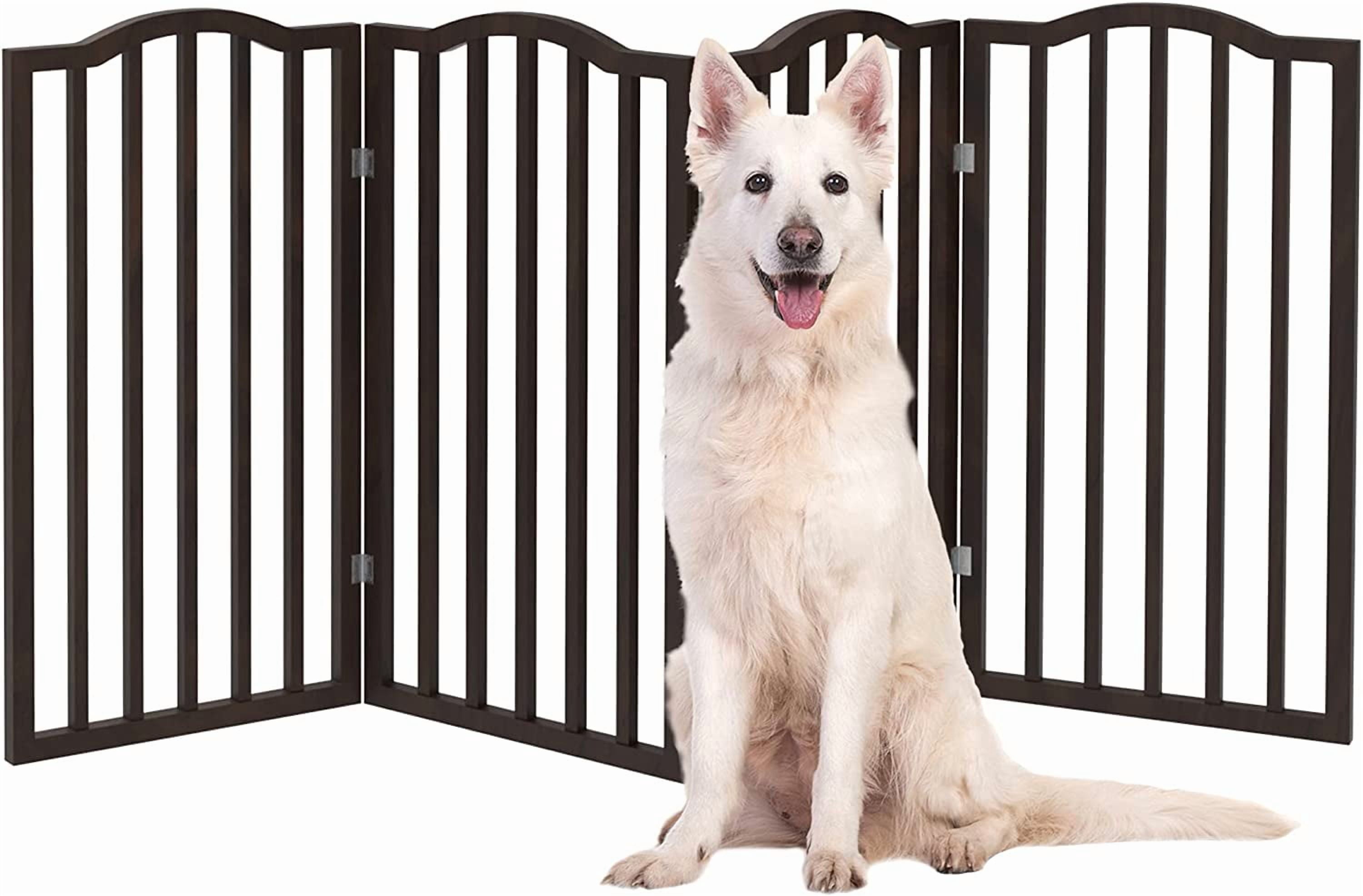 Ucloveria 32"H Pet Gate with Arched Top - 4 Panel Tall Fence - Free Standing Folding Z Shape Indoor Doorway Hall Stairs Dog Puppy Gate - Fully Assembled - Brown - Wooden