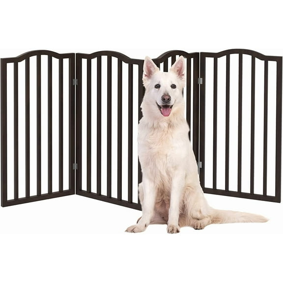 Ucloveria 32"H Pet Gate with Arched Top - 4 Panel Tall Fence - Free Standing Folding Z Shape Indoor Doorway Hall Stairs Dog Puppy Gate - Fully Assembled - Brown - Wooden