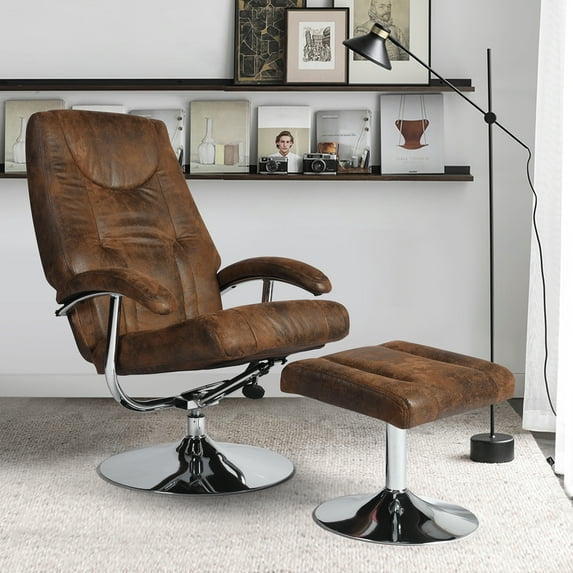 Ucloveria Air Swivel Vintage Leather Recliner Chair with Ottoman Footrest Modern Armchair Ergonomic Manual Reclining Adjustable Upholstered
