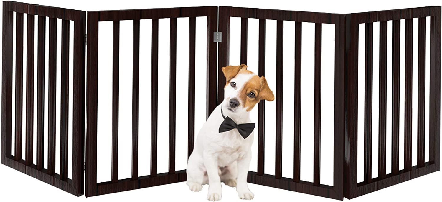 Brown 4-Panel Freestanding Plastic Pet Gate for Stairs and Doorways