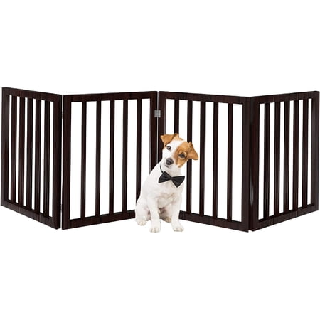 Ucloveria Home Traditional Pet Gate - 4 Panel - 24 Inch Step Over Fence - Free Standing Folding Z Shape Indoor Doorway Hall Stairs Dog Puppy Gate - Fully Assembled - Brown - Wooden